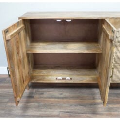 Boho Rustic Solid Light Mango Wood And Rattan 2 Door 3 Drawer Sideboard 135cm