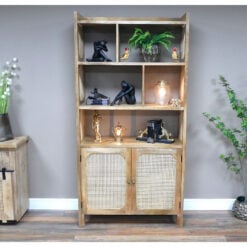 Boho Rustic Solid Light Mango Wood And Rattan 2 Door Display Cabinet 200cm