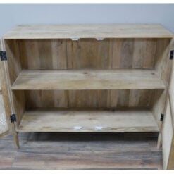 Boho Rustic Solid Light Mango Wood And Rattan Carved Sideboard Cabinet