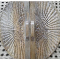 Boho Rustic Solid Light Mango Wood And Rattan Carved Sideboard Cabinet