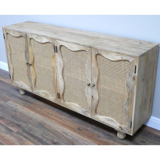 Boho Rustic Solid Light Mango Wood And Rattan Large Sideboard 180cm