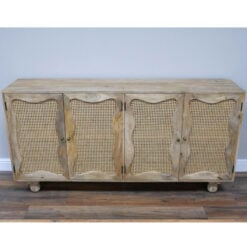 Boho Rustic Solid Light Mango Wood And Rattan Large Sideboard 180cm