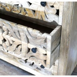 Boho Rustic Solid Light Mango Wood Carved 3 Drawer Chest Of Drawers