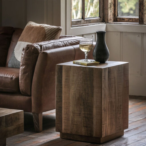 Boho Rustic Solid Light Mango Wood Cube Chunky Side Table
