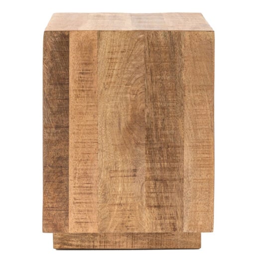 Boho Rustic Solid Light Mango Wood Cube Chunky Side Table