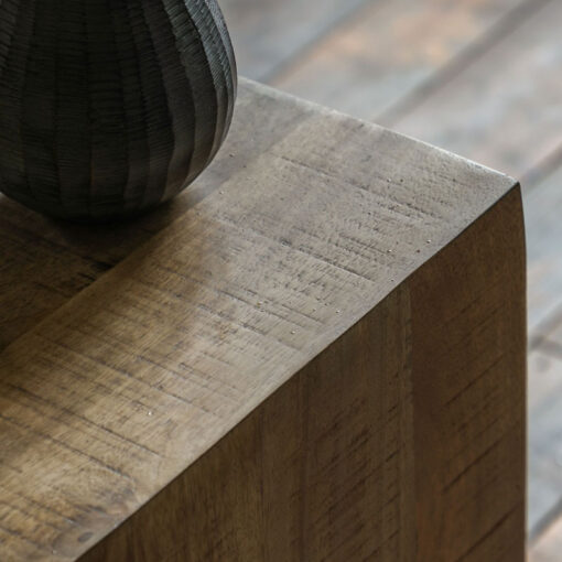 Boho Rustic Solid Light Mango Wood Cube Chunky Side Table