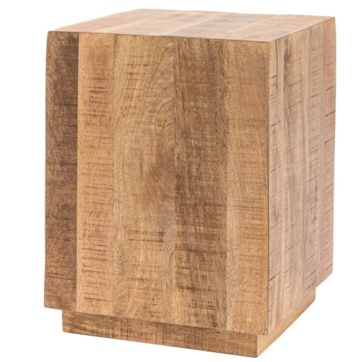 Boho Rustic Solid Light Mango Wood Cube Chunky Side Table