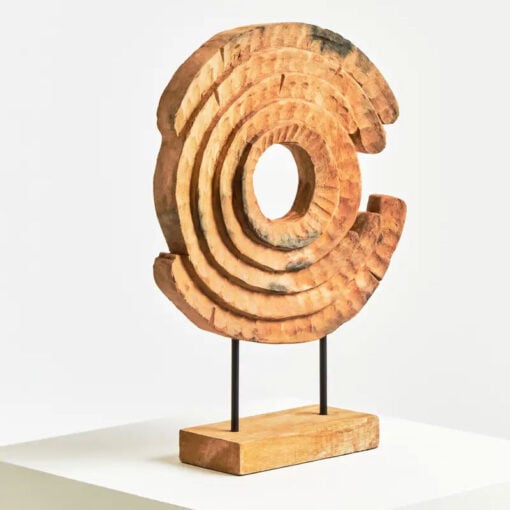 Boho Rustic Solid Mango Wood Abstract Rings Sculpture Home Decor Accessory 48cm