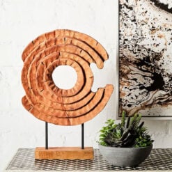 Boho Rustic Solid Mango Wood Abstract Rings Sculpture Home Decor Accessory 48cm