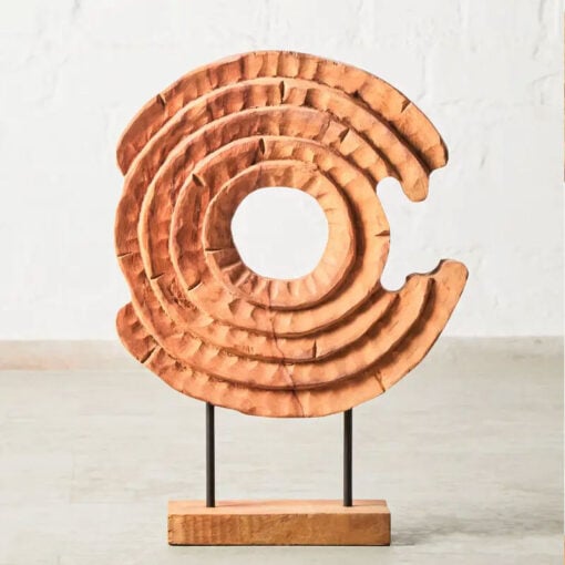 Boho Rustic Solid Mango Wood Abstract Rings Sculpture Home Decor Accessory 48cm
