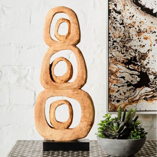 Boho Rustic Solid Mango Wood Abstract Rings Sculpture Home Decor Accessory 57cm