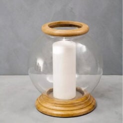 Boho Rustic Solid Mango Wood And Glass Hurricane Candle Holder 28cm