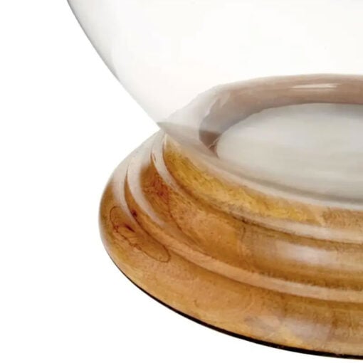 Boho Rustic Solid Mango Wood And Glass Hurricane Candle Holder 28cm