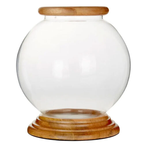 Boho Rustic Solid Mango Wood And Glass Hurricane Candle Holder 28cm