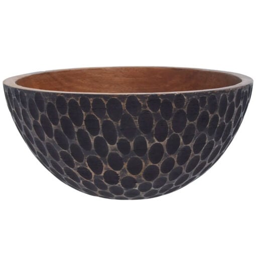 Boho Rustic Solid Mango Wood Embossed Serving Decorative Large Bowl 35cm