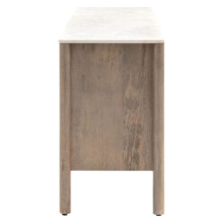 Boho Rustic Solid Ribbed Grey Mango Wood 3 Door Large Sideboard With White Carrera Marble Top 152cm