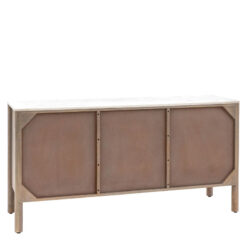 Boho Rustic Solid Ribbed Grey Mango Wood 3 Door Large Sideboard With White Carrera Marble Top 152cm