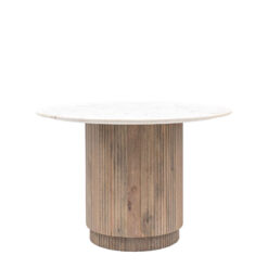 Boho Rustic Solid Ribbed Grey Mango Wood 4 Seater Dining Table With White Carrera Marble Top 110cm