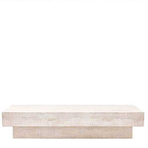 Boho Rustic Solid White Washed Mango Wood Stepped Low Large Coffee Table 150cm