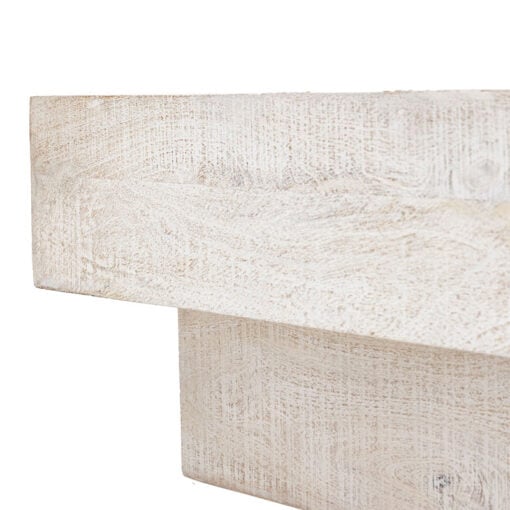 Boho Rustic Solid White Washed Mango Wood Stepped Low Large Coffee Table 150cm