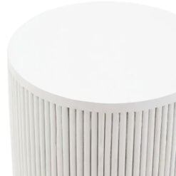 Boho Rustic White Washed Solid Mango Wood Carved Ridge Round Side Table