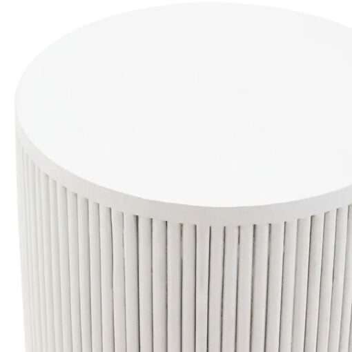 Boho Rustic White Washed Solid Mango Wood Carved Ridge Round Side Table