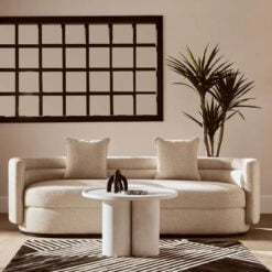 Boho Rustic White Washed Solid Mango Wood Columns Coffee Table