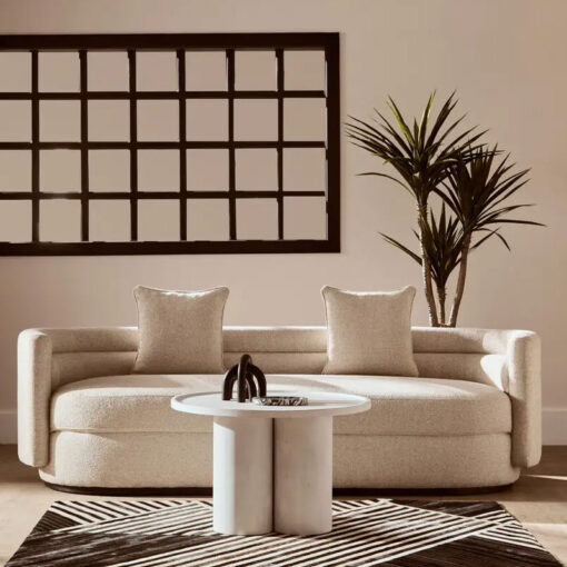 Boho Rustic White Washed Solid Mango Wood Columns Coffee Table