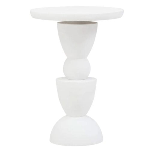 Boho Rustic White Washed Solid Mango Wood Geometric Column Side Table