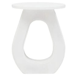 Boho Rustic White Washed Solid Mango Wood Horseshoe Cutout Side Table