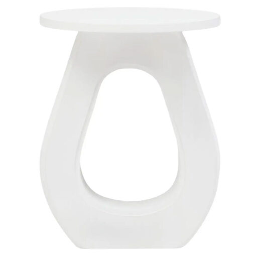 Boho Rustic White Washed Solid Mango Wood Horseshoe Cutout Side Table