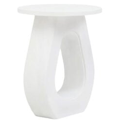 Boho Rustic White Washed Solid Mango Wood Horseshoe Cutout Side Table