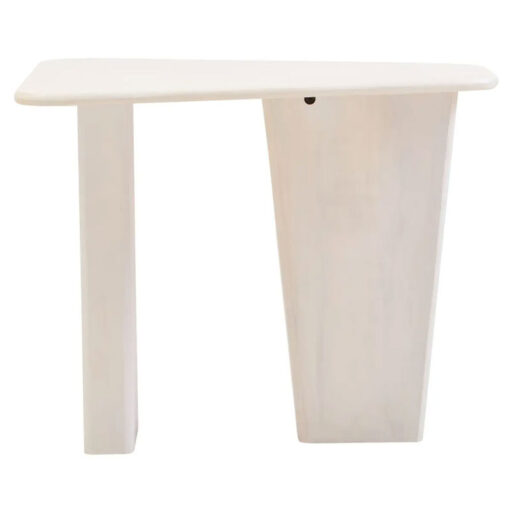 Boho Rustic White Washed Solid Mango Wood Pedestal Coffee Table Side Table