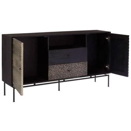 Boho Solid Black Mango Wood 2 Door 2 Drawer 1 Shelf Large Sideboard 160cm