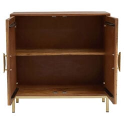 Boho Solid Brown Mango Wood And Gold Metal 2 Door Sideboard Cabinet 91cm