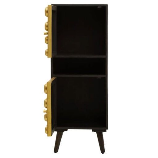 Boho Solid Dark Mango Wood And Gold Metal 2 Door 1 Shelf Tall Cabinet