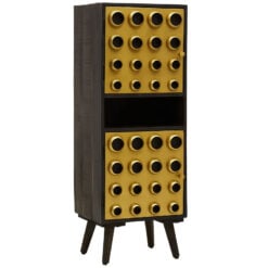 Boho Solid Dark Mango Wood And Gold Metal 2 Door 1 Shelf Tall Cabinet