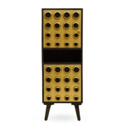 Boho Solid Dark Mango Wood And Gold Metal 2 Door 1 Shelf Tall Cabinet