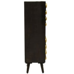 Boho Solid Dark Mango Wood And Gold Metal 2 Door 1 Shelf Tall Cabinet