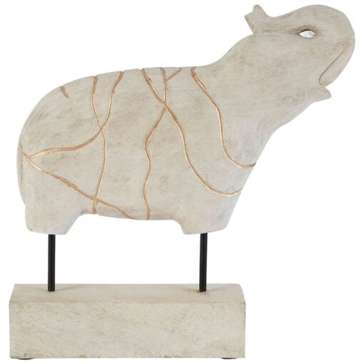 Boho Solid White Washed Mango Wood Hand-Carved Elephant Sculpture 42cm