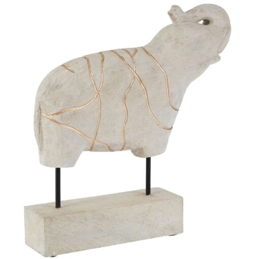 Boho Solid White Washed Mango Wood Hand-Carved Elephant Sculpture 42cm