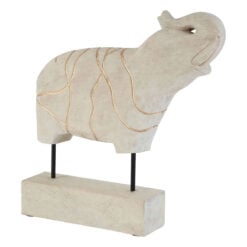 Boho Solid White Washed Mango Wood Hand-Carved Elephant Sculpture 42cm