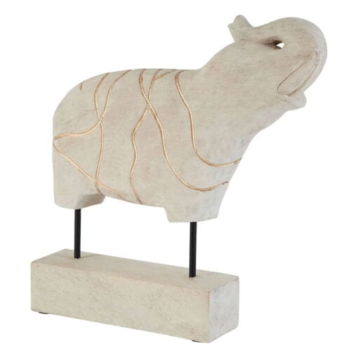 Boho Solid White Washed Mango Wood Hand-Carved Elephant Sculpture 42cm