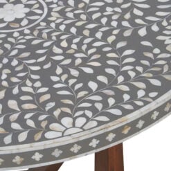 Boho White And Grey Floral Mother Of Pearl Coffee Table With Solid Dark Mango Wood Legs 76cm