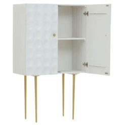 Boho White Mango Wood And Gold Metal 2 Door Tall Sideboard Cabinet