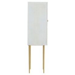 Boho White Mango Wood And Gold Metal 2 Door Tall Sideboard Cabinet