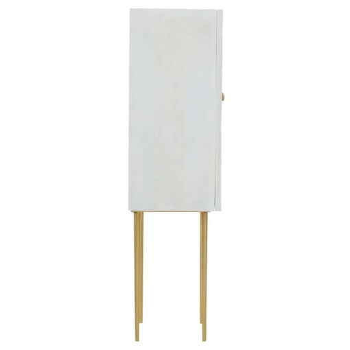 Boho White Mango Wood And Gold Metal 2 Door Tall Sideboard Cabinet