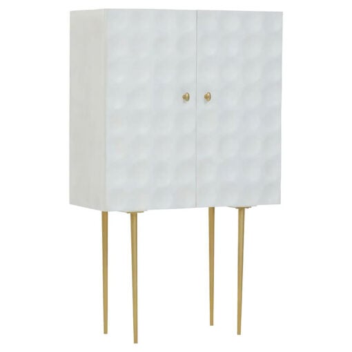 Boho White Mango Wood And Gold Metal 2 Door Tall Sideboard Cabinet