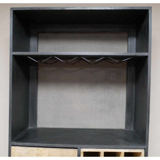 Industrial Black Metal And Wood Large Bar Drinks Cabinet With Bar Table 202cm