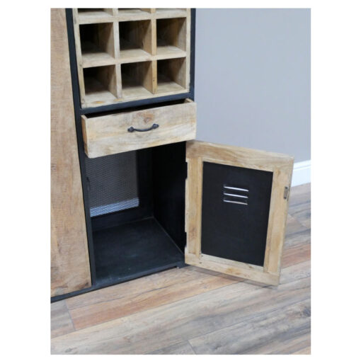 Industrial Black Metal And Wood Large Bar Drinks Cabinet With Bar Table 202cm